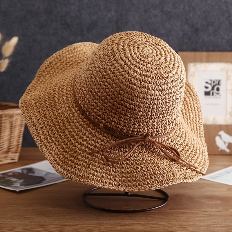 Women's Minimalist Bow Knot Braid Wide Eaves Straw Hat