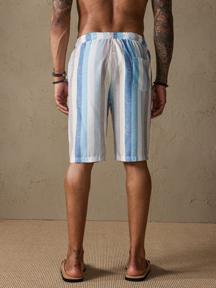 Stripe Drawstring Cotton Linen Beach Shorts