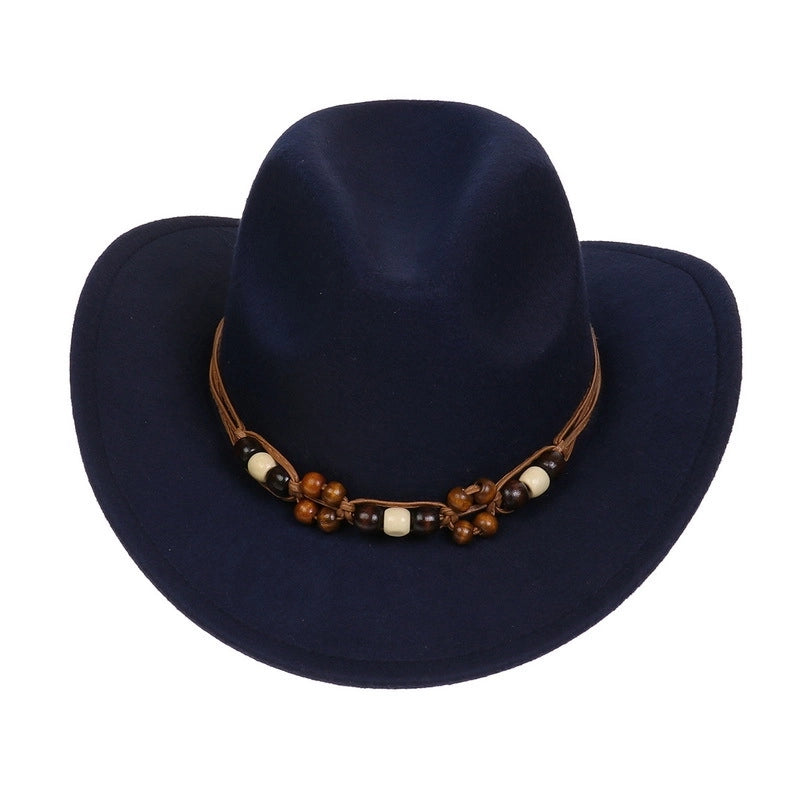 Tibetan Western Denim Top Hat Spring And Autumn New Jazz Hat Big Brim Five-pointed Star Belt Accessories Felt Hat For Men And Women
