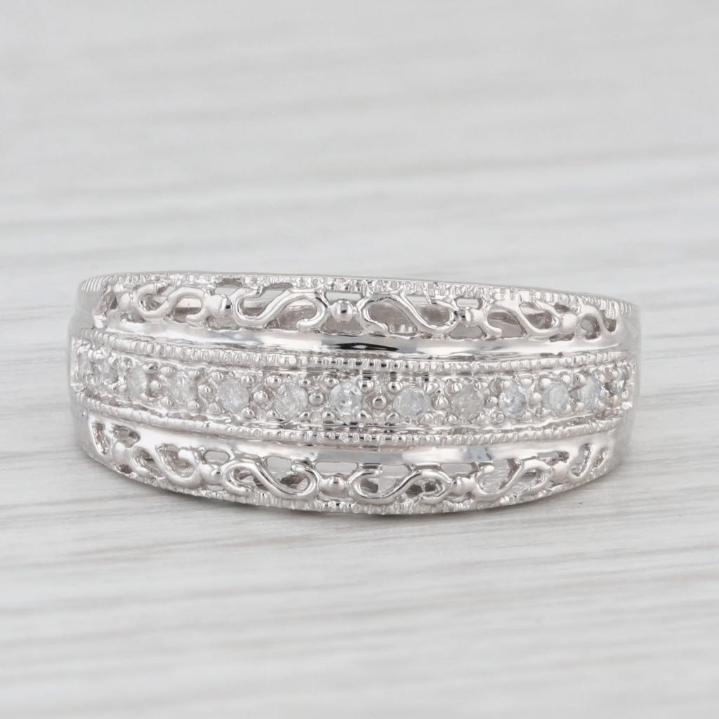 0.11ctw Diamond Mom Ring 10k White Gold Size 7 Band Gift Keepsake
