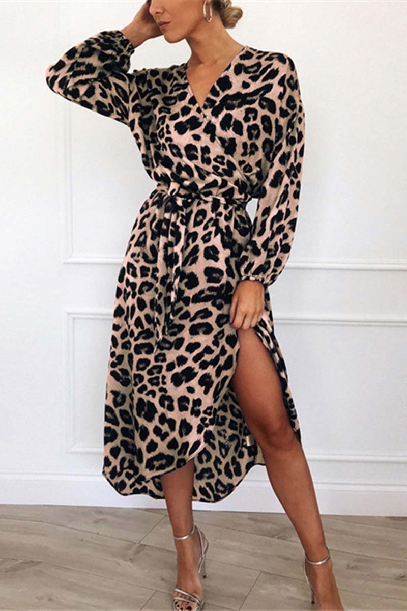 Florcoo V Neck Sexy Leopard Dress4 colors