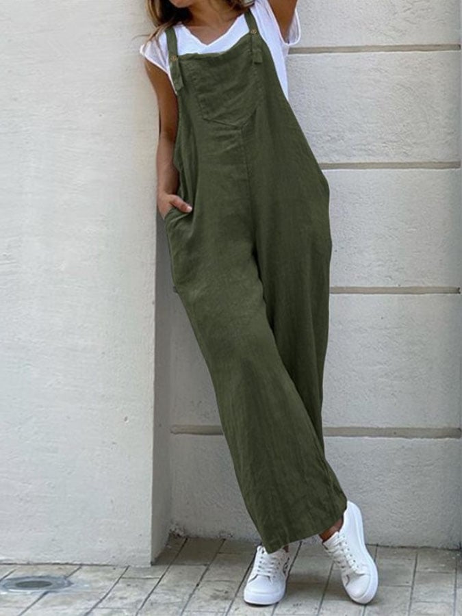 Suspender Solid Color Casual Jumpsuit