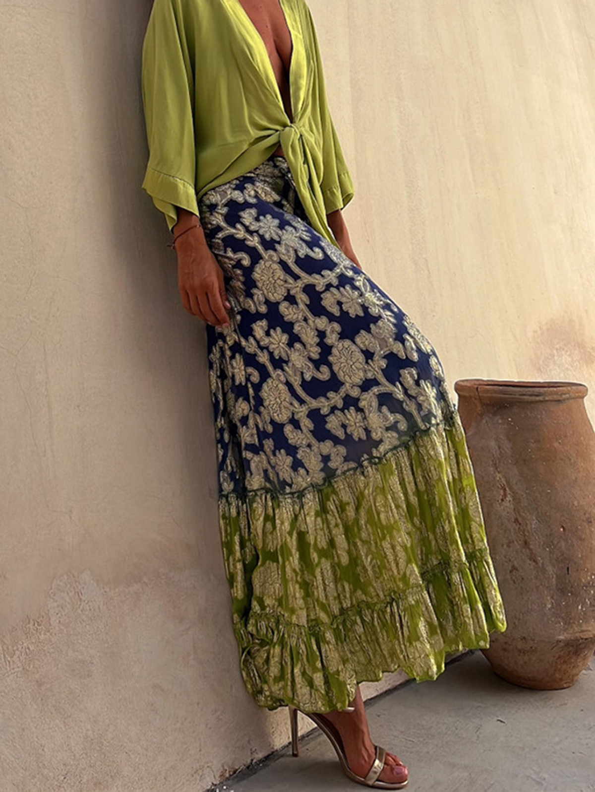 Vacation Floral Allover Pattern Patchwork Maxi Skirt