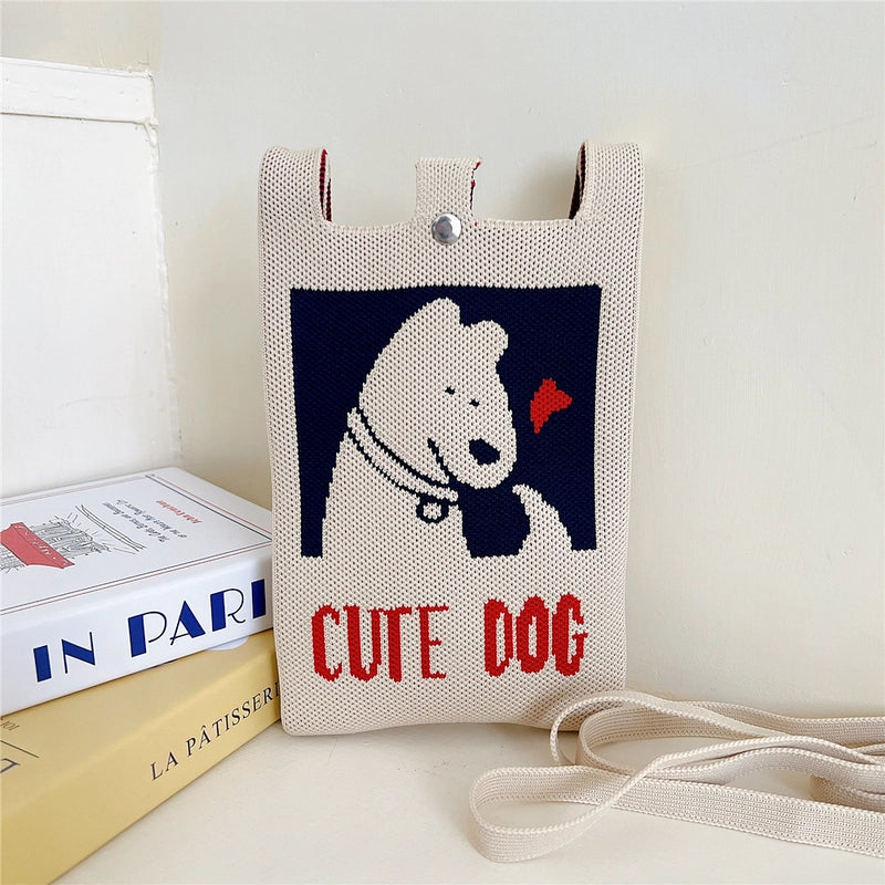 Women's Small Knit Cartoon Cute Bucket Lock Clasp Phone Wallets