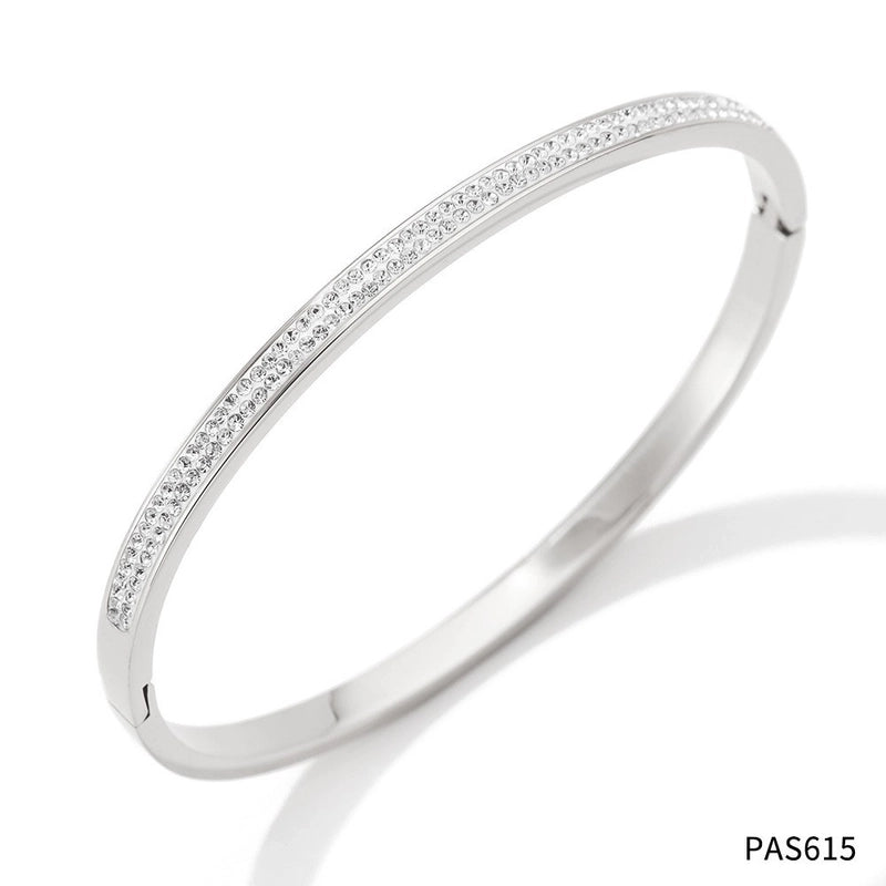 Minimalist Classic Style Geometric Stainless Steel Plating Inlay Zircon Bangle
