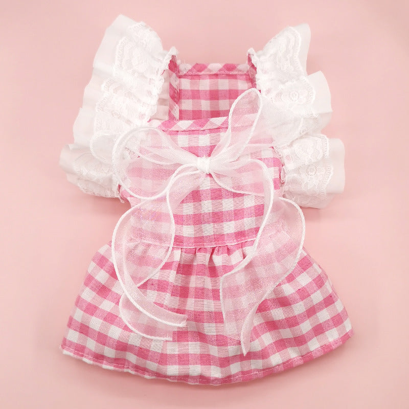 Plaid Lace Bow Dog Cat Dress