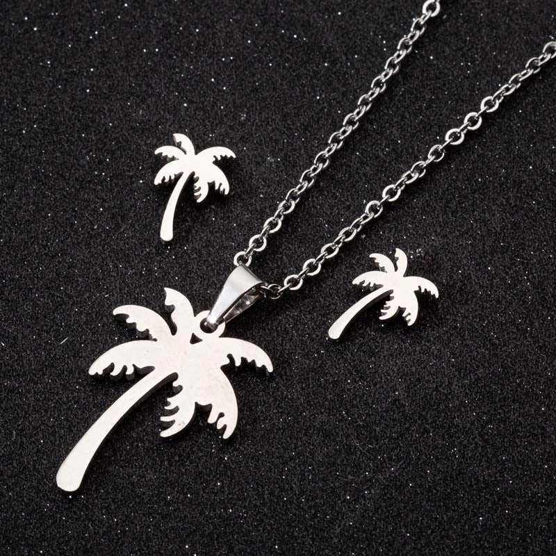 Minimalist Geometric Leaf Heart Shape Stainless Steel Plating Earrings Necklace 1 Set