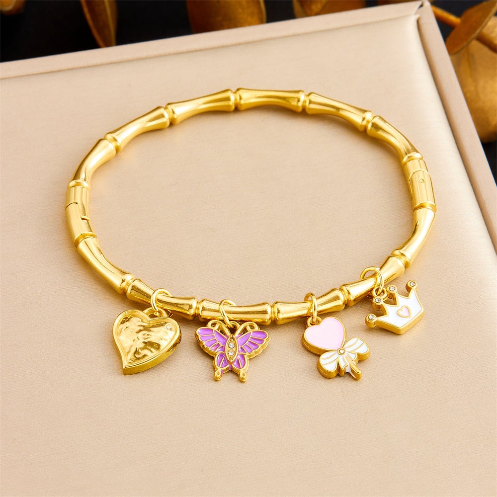 Niche Fashion Gold-Plated Stainless Steel Ocean Style Accessories Tropical Fish Starfish Butterfly Conch Bamboo Bracelet