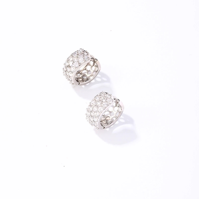 1 Pair Minimalist Solid Color Plating Inlay 304 Stainless Steel Copper Zircon Silver Plated Earrings