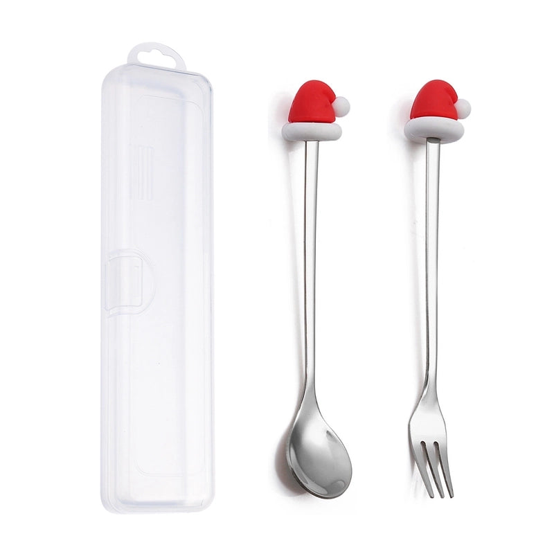 Christmas Cute Animal Santa Claus Stainless Steel Tableware 2 Pieces