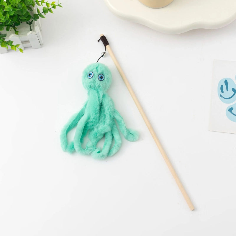 Octopus Cat Toy Stick Wooden Rod Plush Realistic Doll Toy For Cats Interactive Fluffy Furry Pet Kitten