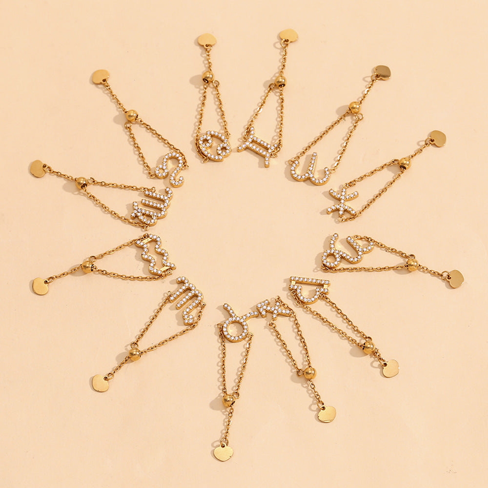Women Fashion Sagittarius Zodiac Sign Scorpius Libra Capricorn Virgo Stainless Steel Electroplating Rings