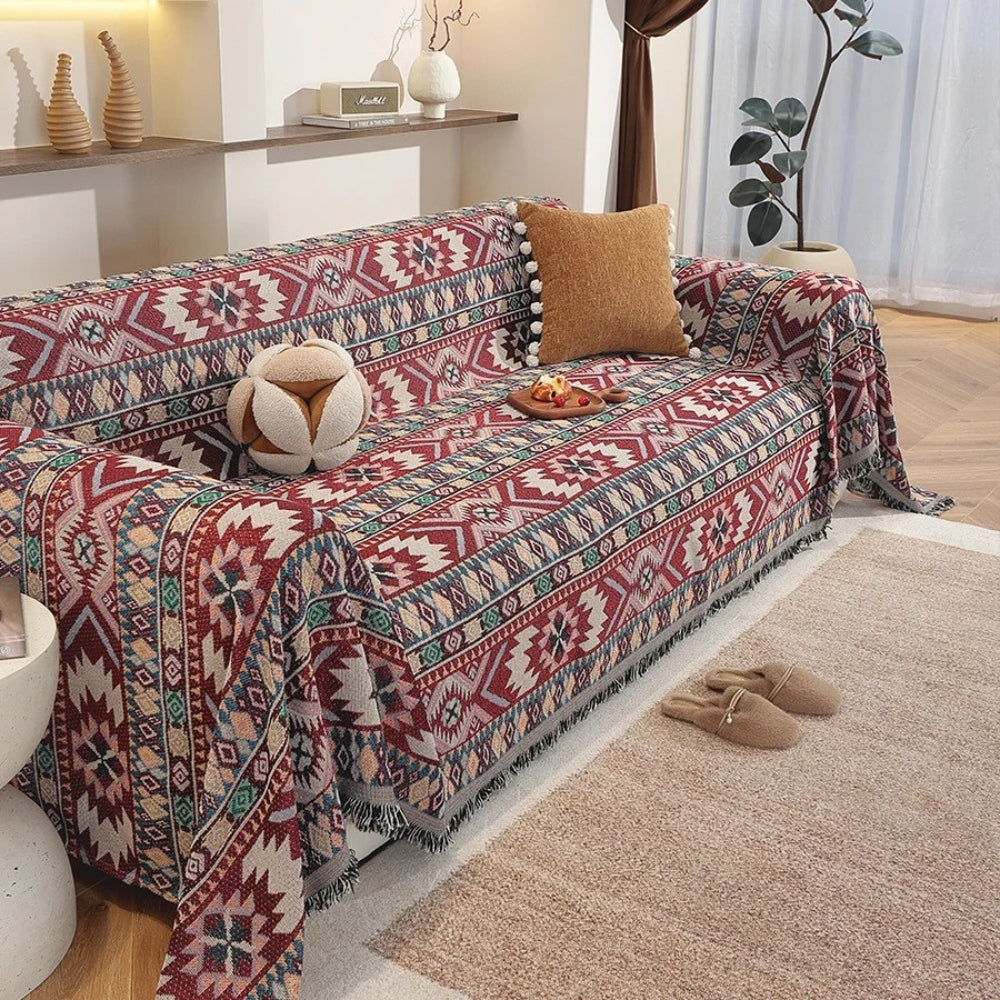 Zarela Boho Sofa Cover Chenille Tassel Throw