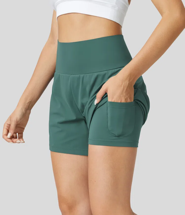 ⚡7 Packs for $24.98⚡Super High Waisted Back Pocket & Side Hidden Pocket 2-in-1 Yoga Shorts, 7/14 Color Sets