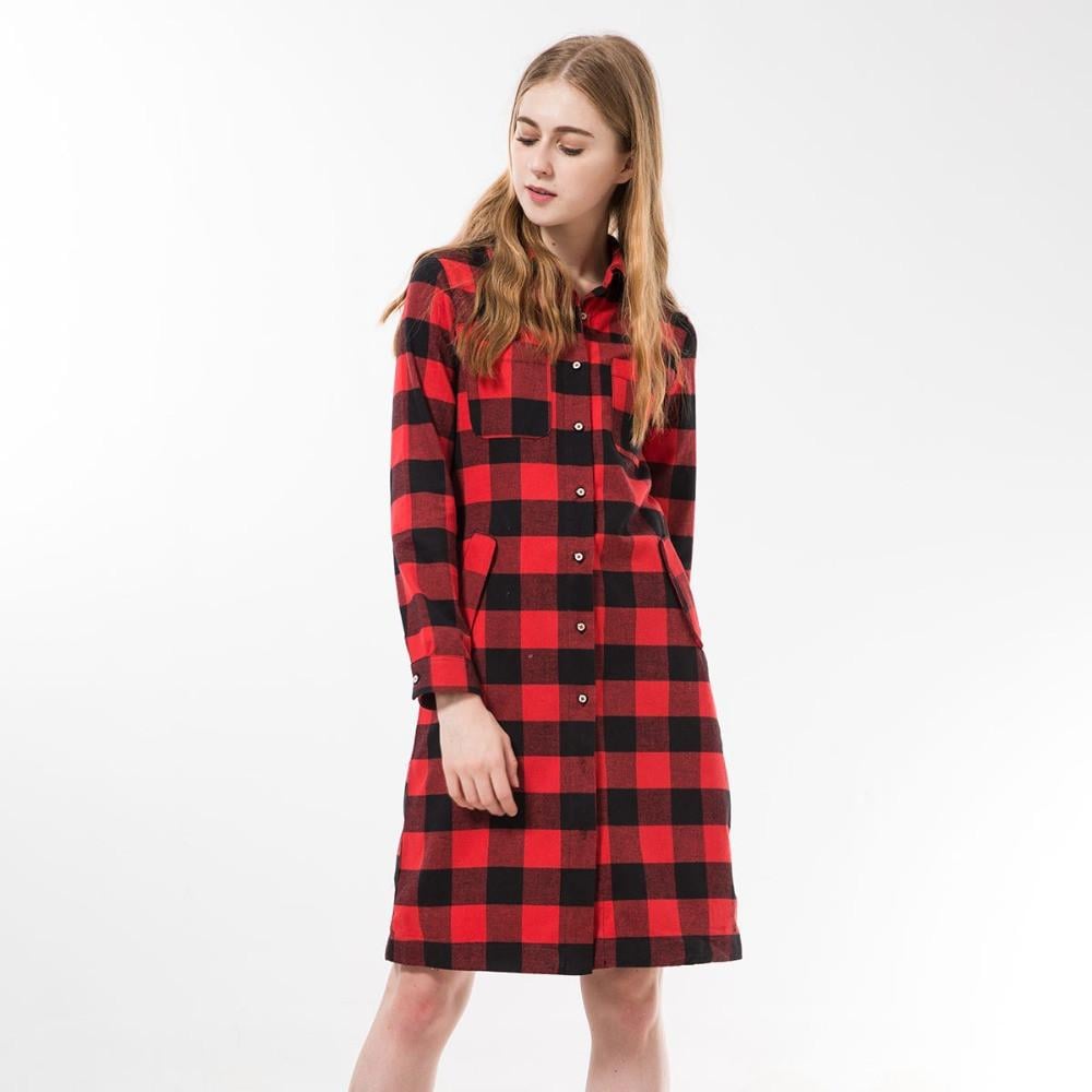 Long Plaid Shirt Dress