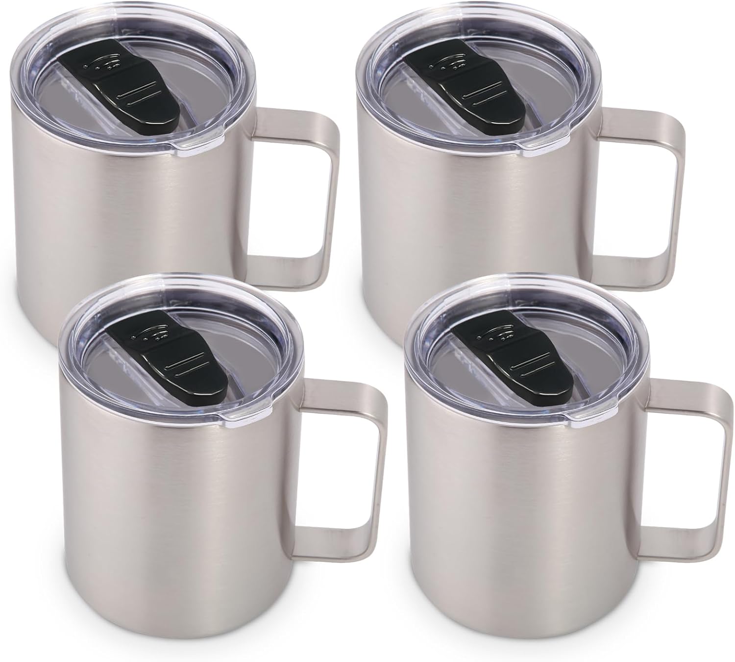 Volhoply 14oz Insulated Stainless Steel Coffee Mug with Leakproof Lid,Double Wall Vacuum Travel Coffee Cup with Handle,Reusable Metal Tumbler,Camping Mugs Keep Hot/Cold,Christmas Gifts(Black,1