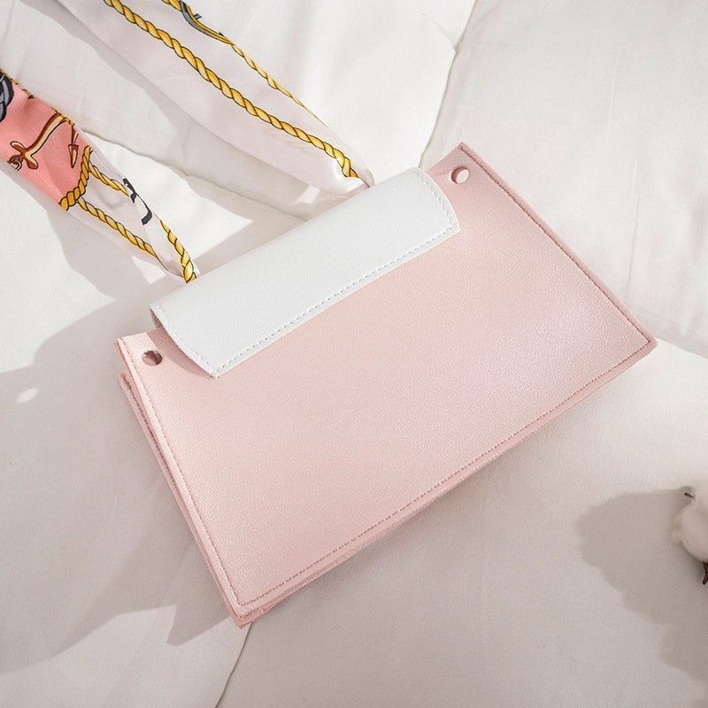 Women's Medium Pu Leather Color Block Streetwear Square Flip Cover Crossbody Bag