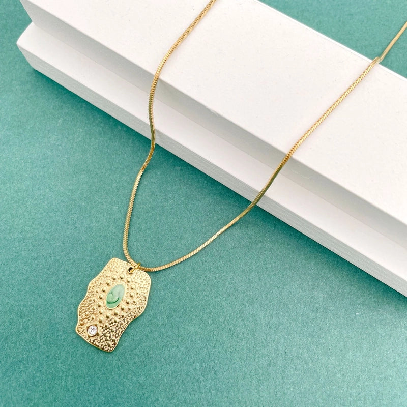 Fashion Round Water Droplets 304 Stainless Steel Natural Stone Zircon 14K Gold Plated Plating Inlay Stainless Steel Necklaces