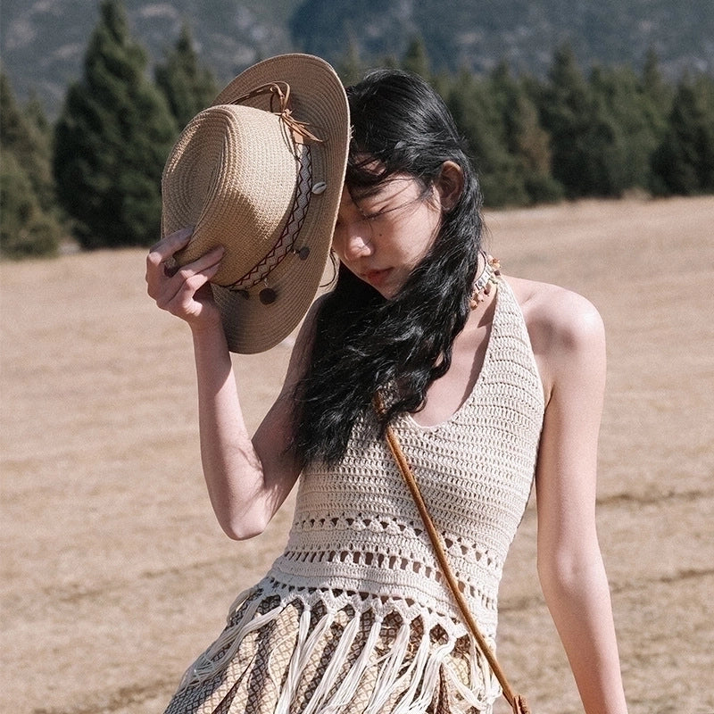 Women's Casual Ethnic Style Solid Color Big Eaves Straw Hat