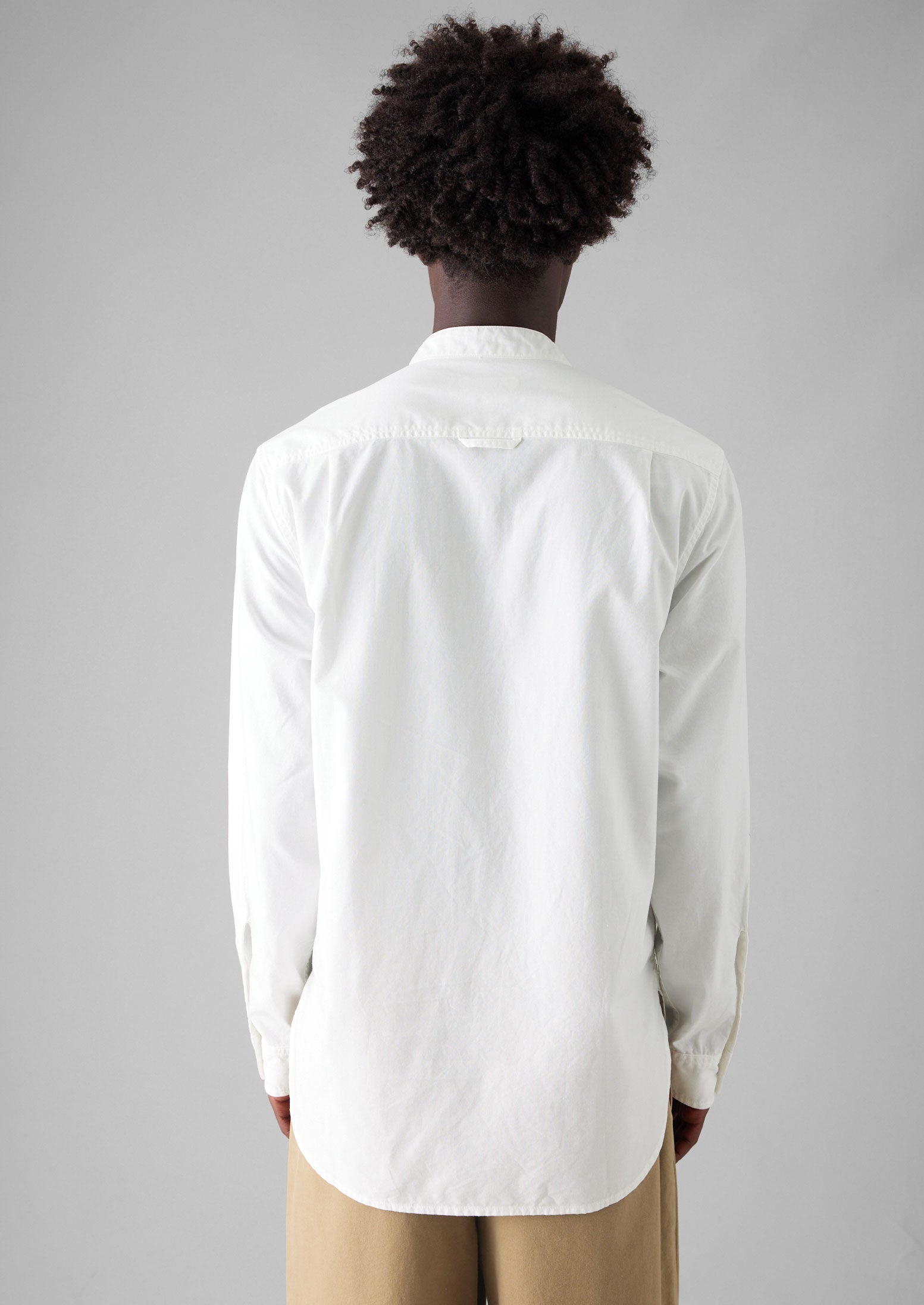 Garment Dyed Oxford Grandad Collar Shirt | Chalk