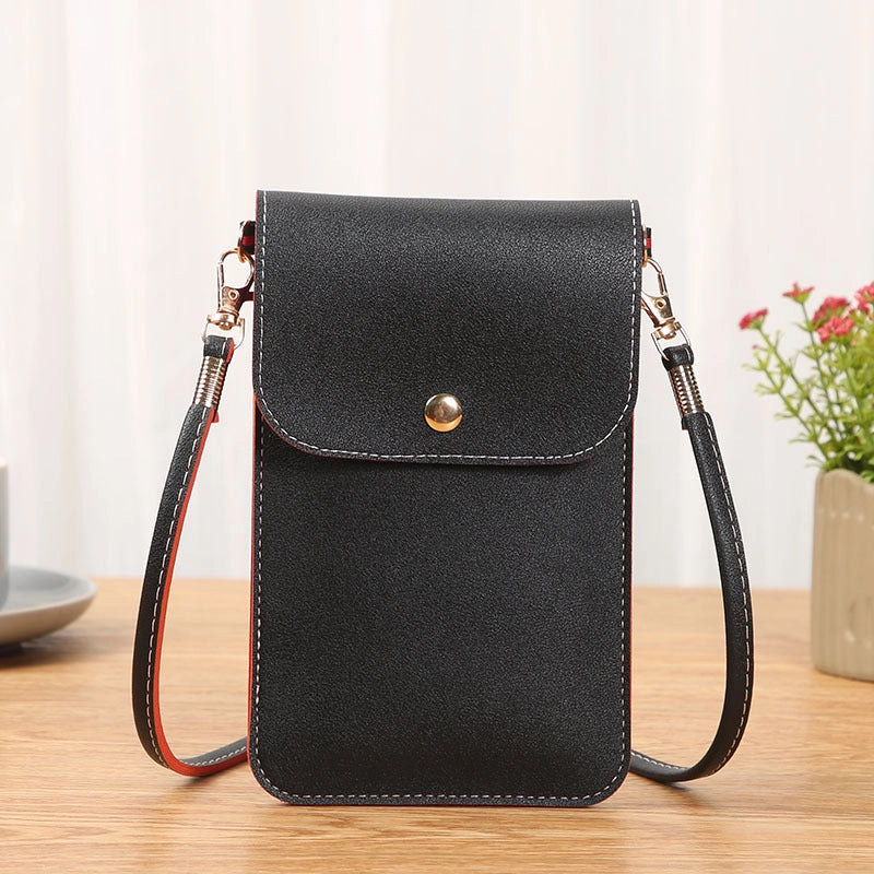 Women's Pu Leather Solid Color Basic Sewing Thread Square Magnetic Buckle Phone Wallets