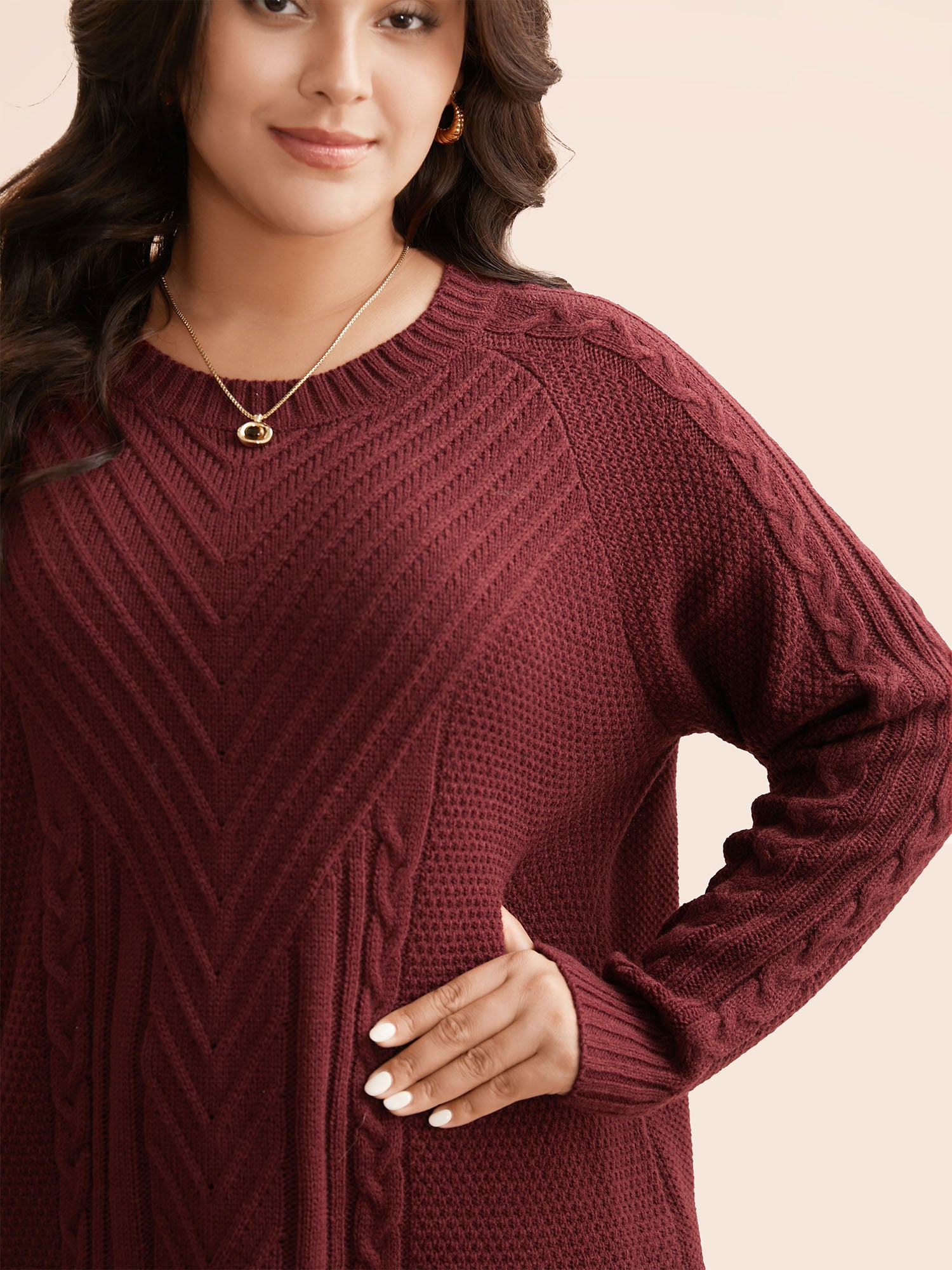 Texture Cable Knit Raglan Sleeve Pullover