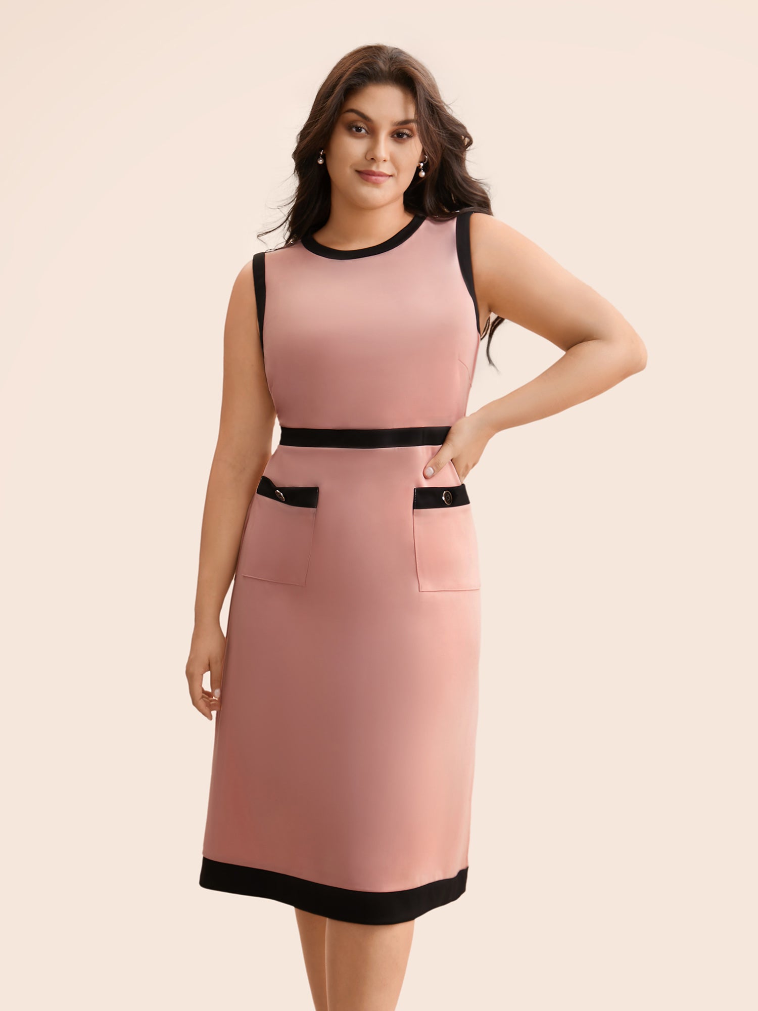 Contrast Button Detail Tank Dress