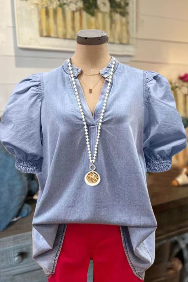 Denim Puff Sleeve Top