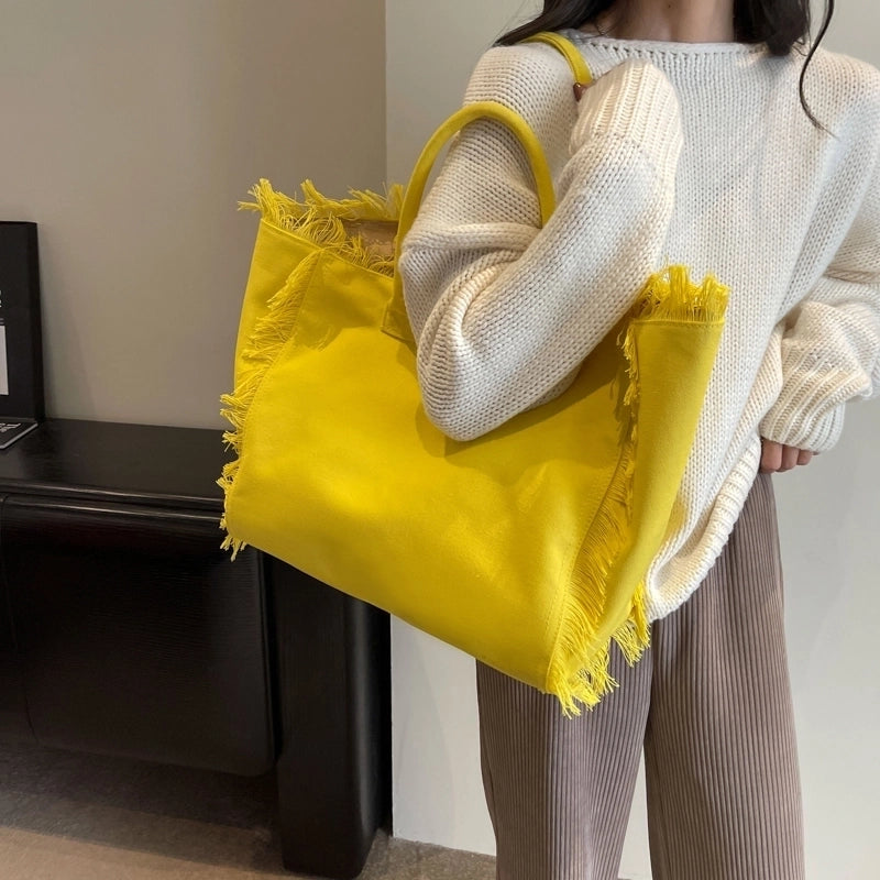 Women's Canvas Solid Color Basic Streetwear Sewing Thread Square Open Shoulder Bag Square Bag Underarm Bag