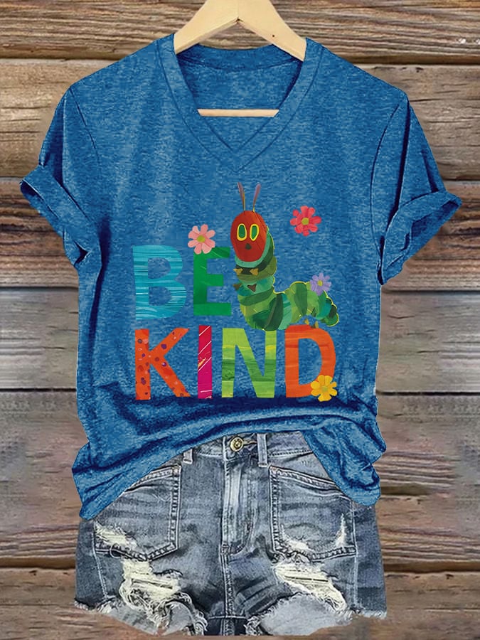 Women's Be Kind Printed Casual V-Neck T-Shirt