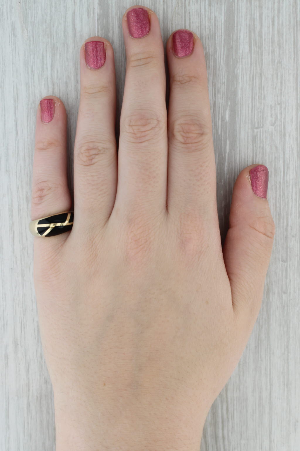 Onyx Mosaic Domed Ring 14k Yellow Gold Size 6.5