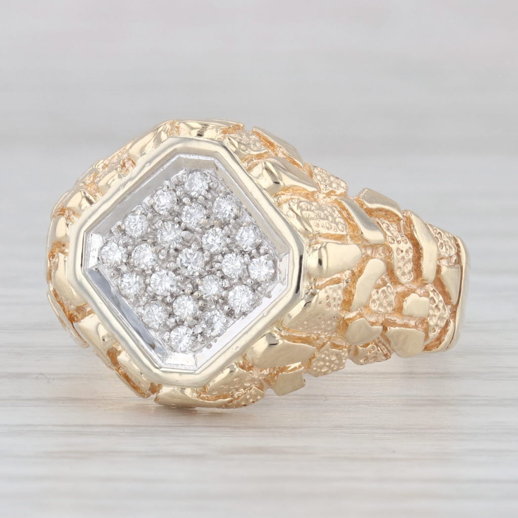 0.33ctw Diamond Cluster Gold Nugget Ring 14k Yellow Gold Men's Size 12.5