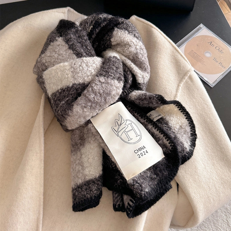 Atmosphere Color-Contrast Check Circle Hair Scarf Women's Winter Warm All-Matching Affordable Luxury Fashion Temperament Shawl