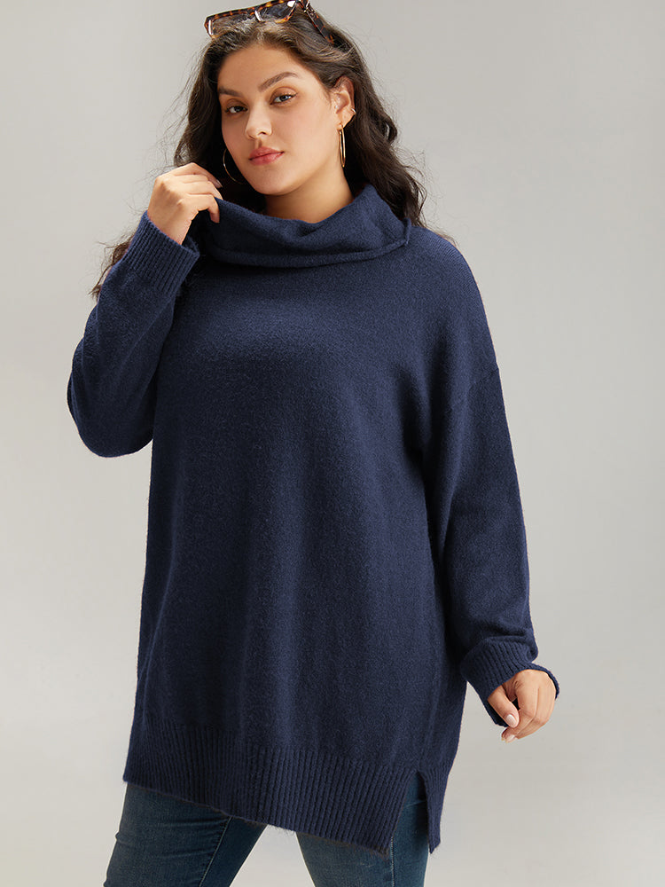 Anti-Pilling Split Side Turtle Neck Pullover