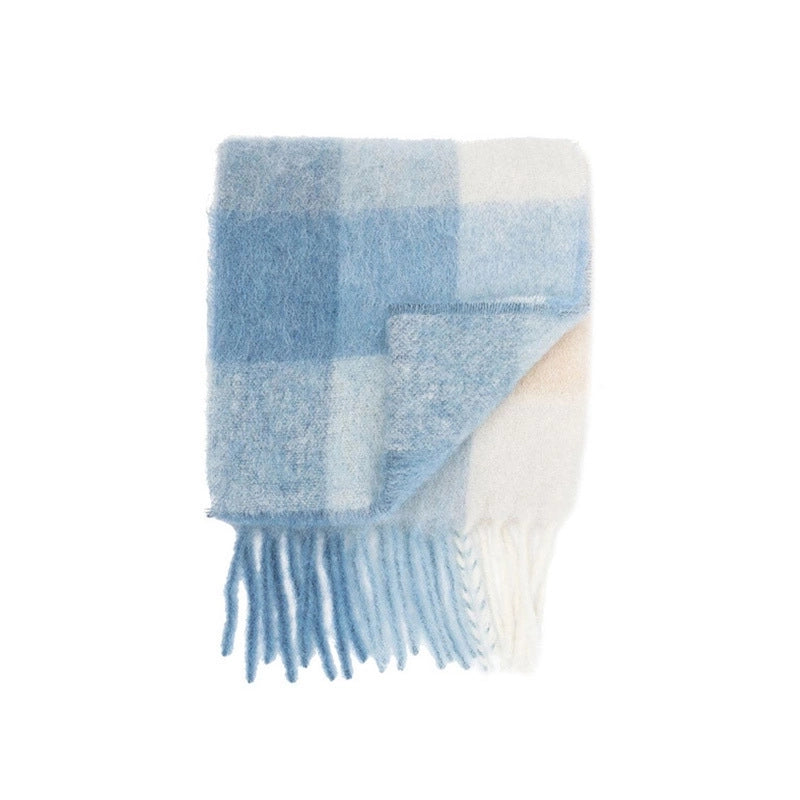 Macaron Color AC New Color Matching Mohair Extra-large Thickened Scarf Women's Plaid Winter Large Shawl Scarf
