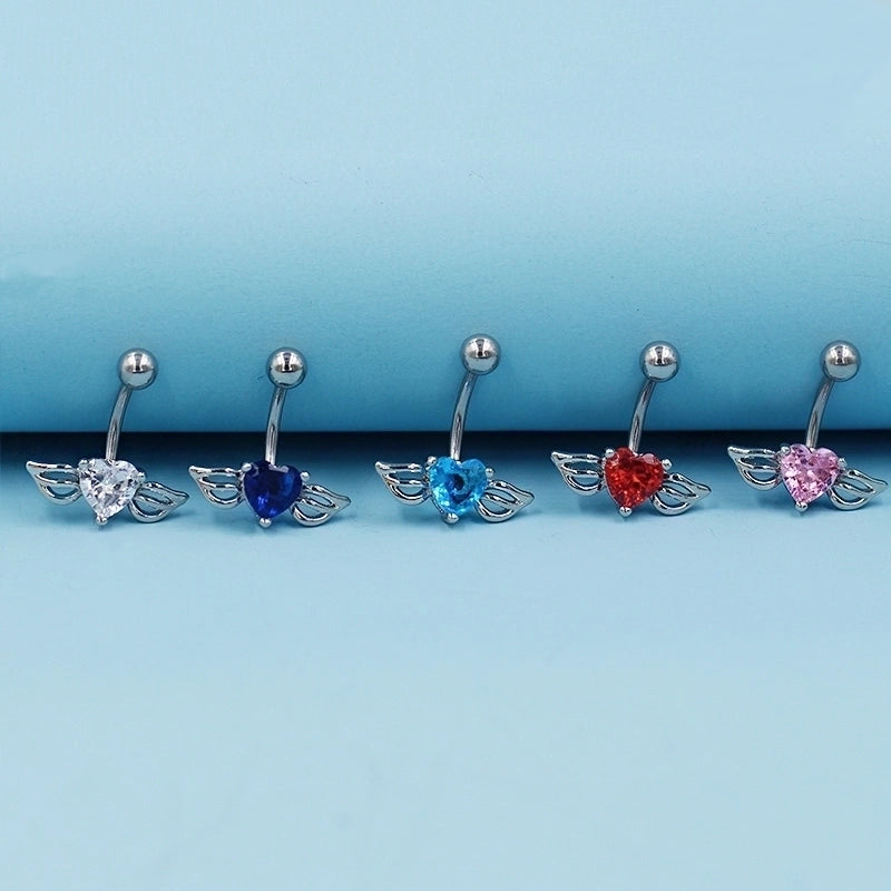 1 Piece Belly Rings Casual Minimalist Heart Shape Wings 316L Stainless Steel  Alloy Inlay Zircon Gold Plated Silver Plated