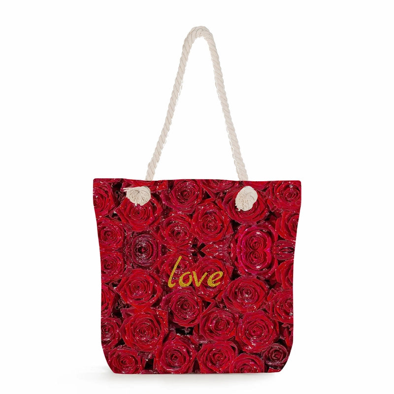 Women's Cotton And Linen Heart Shape Classic Style Square Zipper Tote Bag