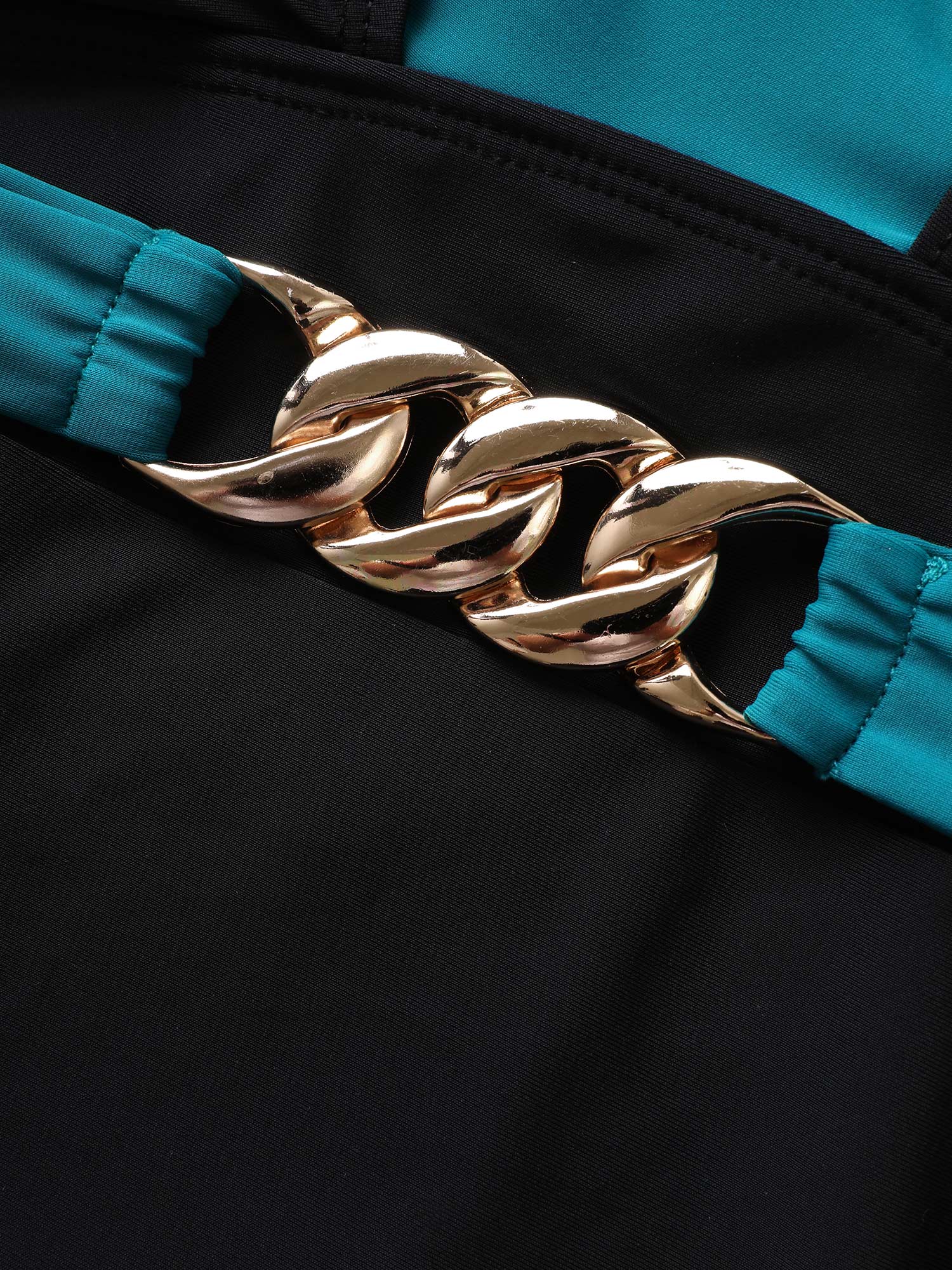 Two Tone Metal Chain Detail One Piece Swimsuit