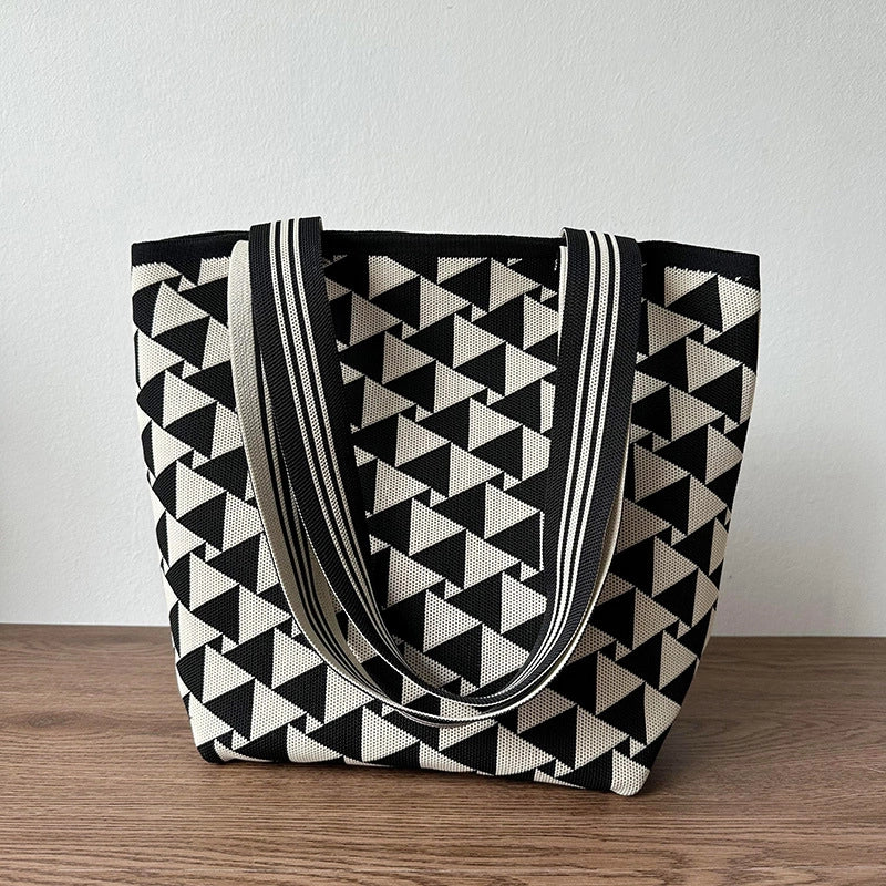 Women's Large Polyester Printing Classic Style Square Open Straw Bag