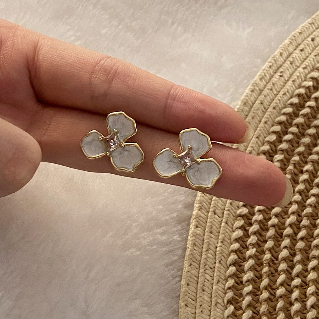 Vintage Retro Petal Flower Stainless Steel Oil Dripping Stud Earrings