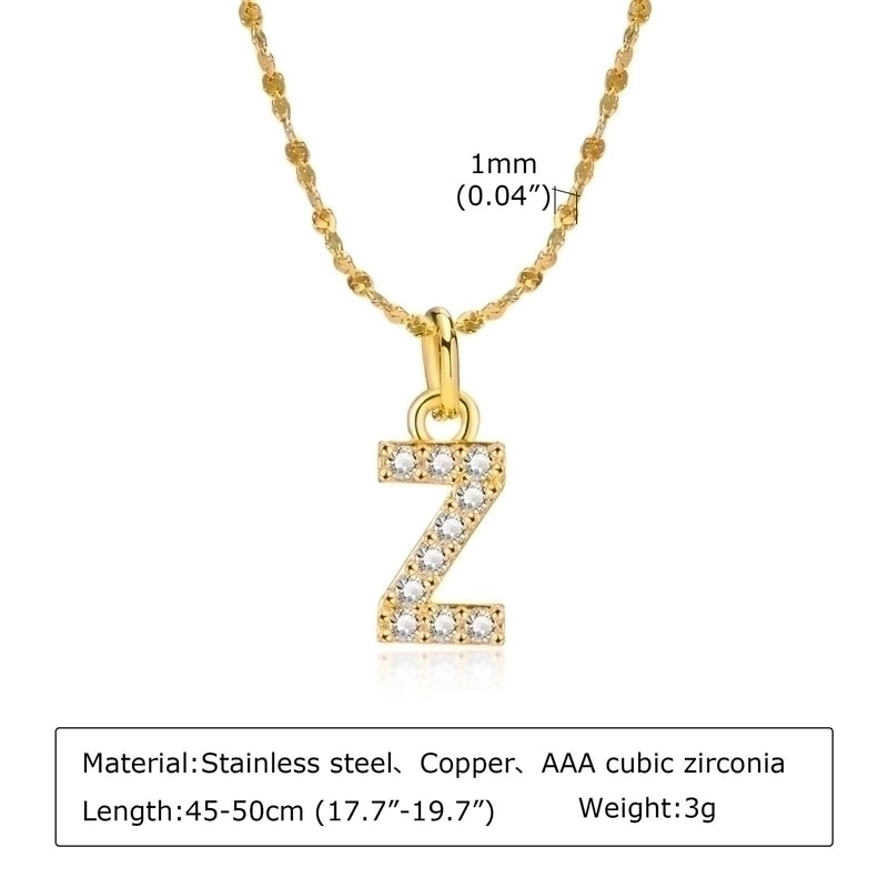 Minimalist Letter 201 Stainless Steel Copper Inlay Artificial Diamond Pendant Necklace