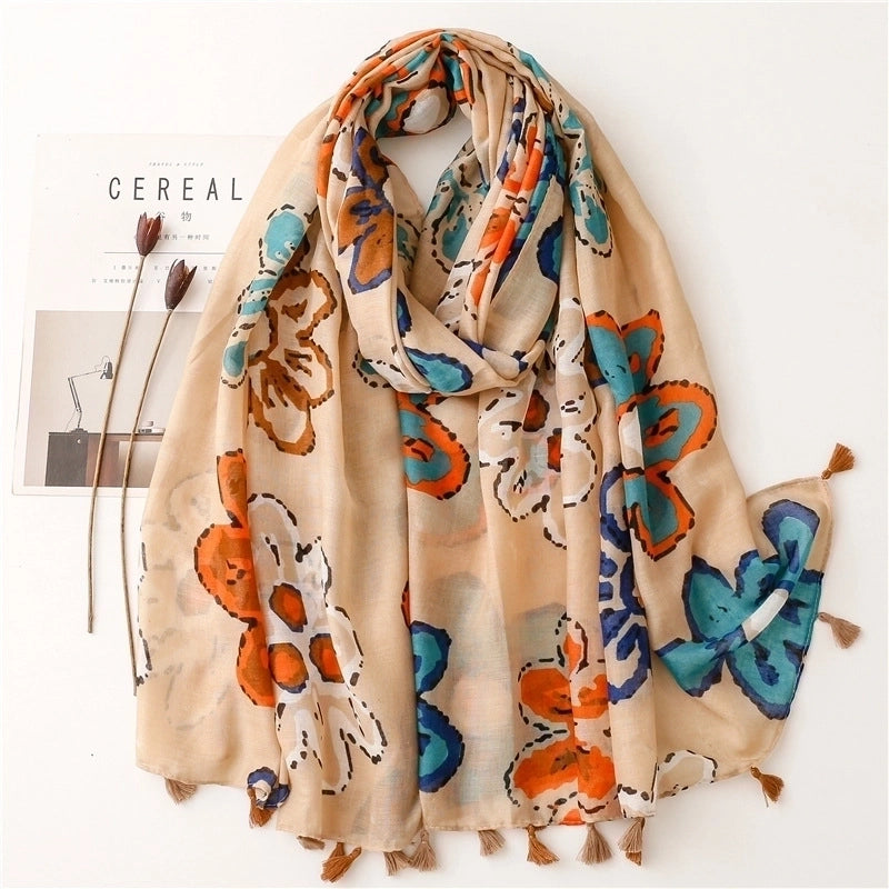 Women's Fashion Flower Polyester Cotton Linen Scarves