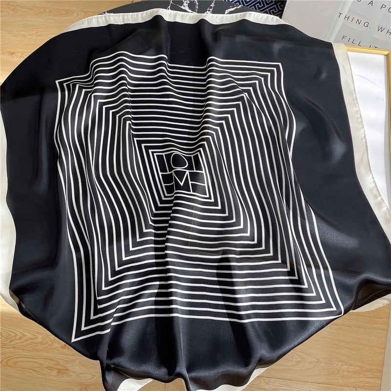 Unisex Casual Minimalist Stripe Flower Polyester Satin Printing Silk Scarf