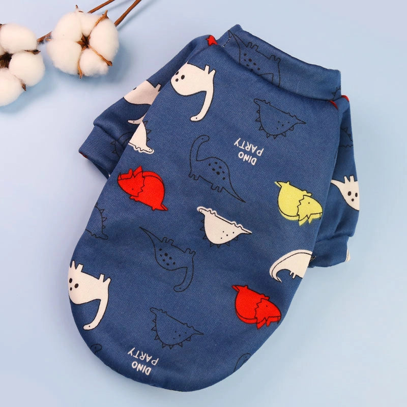 Cartoon Printed Fleece-lined Two-paw Sweatshirt For Dogs Cats Spring Autumn Winter Pullover Style Teddy Supplies Clothes