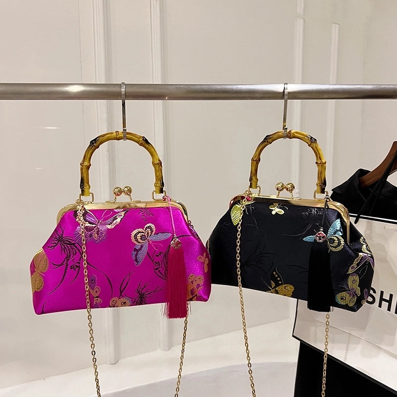 Nylon Butterfly Tassel Shell Embroidery Evening Bags