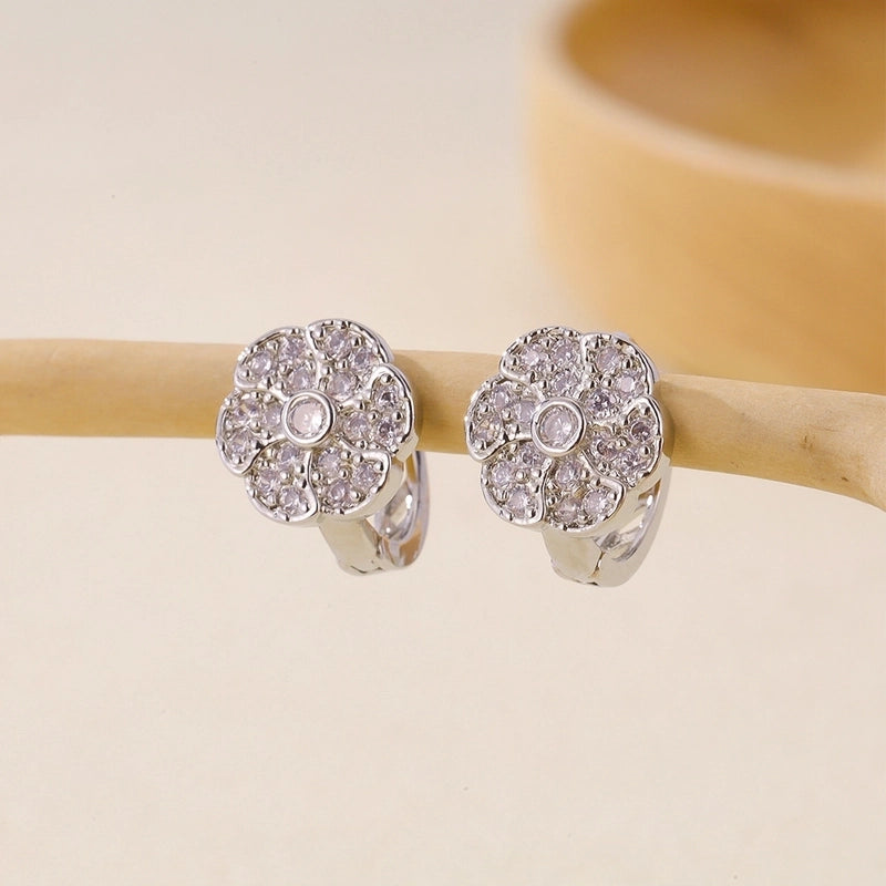 1 Pair Basic Minimalist Geometric Inlay Copper Zircon Earrings