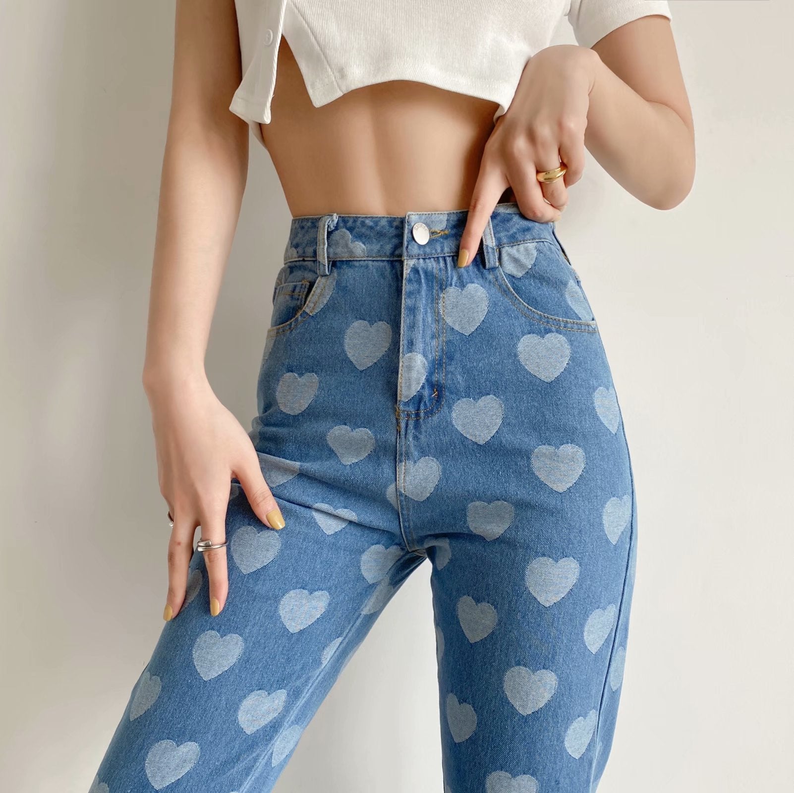 vintage heart print trousers  KF82797