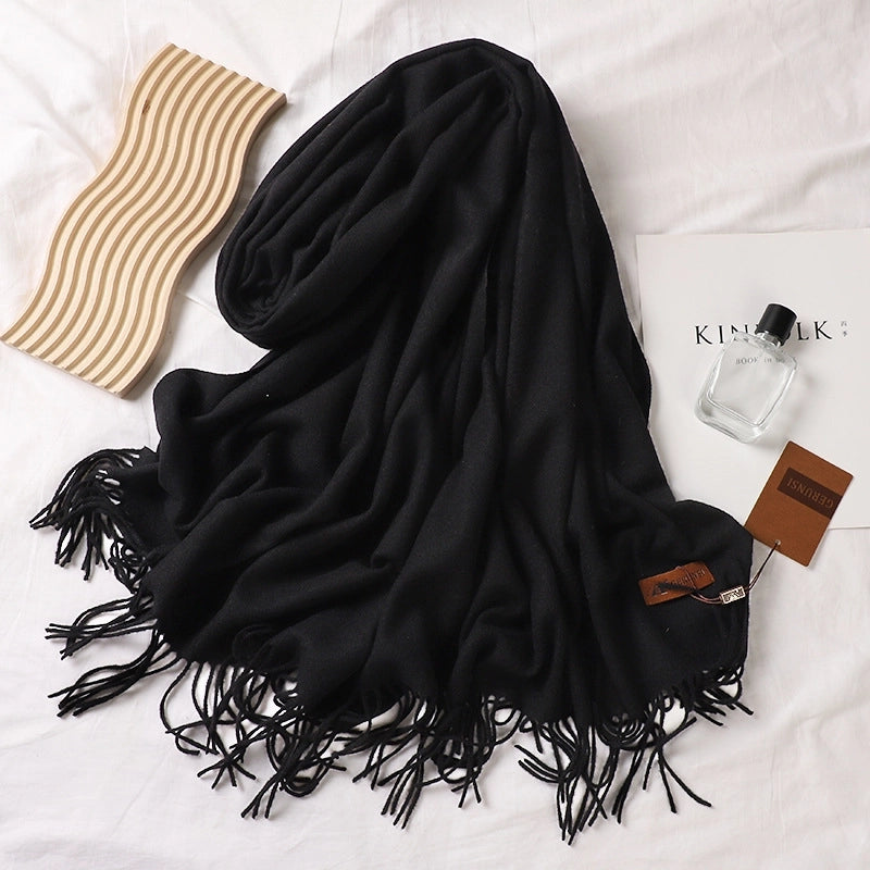 Solid Color Prickly Wool Scarf Women's 300g Ge Run Si Imitation Cashmere Thickened Scarf Japanese Style Plain Scarf For Autumn And Winter