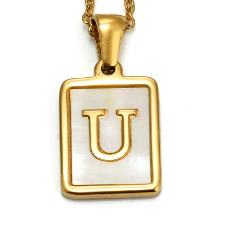 Elegant Round Letter Titanium Steel Inlaid Shell Necklace