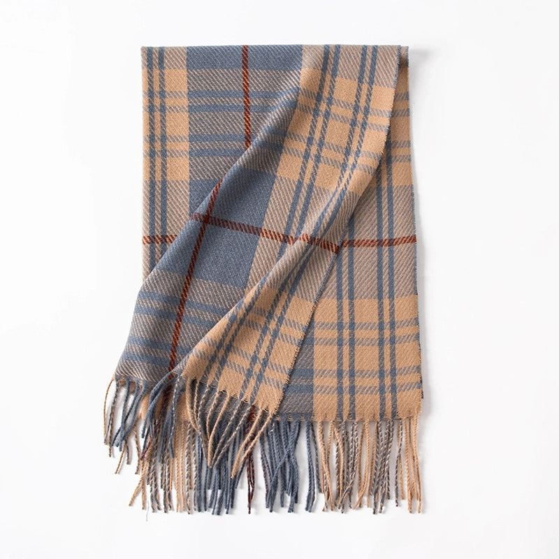 Artificial Cashmere Scarf Autumn And Winter Check Pattren Couple Student Scarf Elegant Plaid Long Tassel Shawl High Sense
